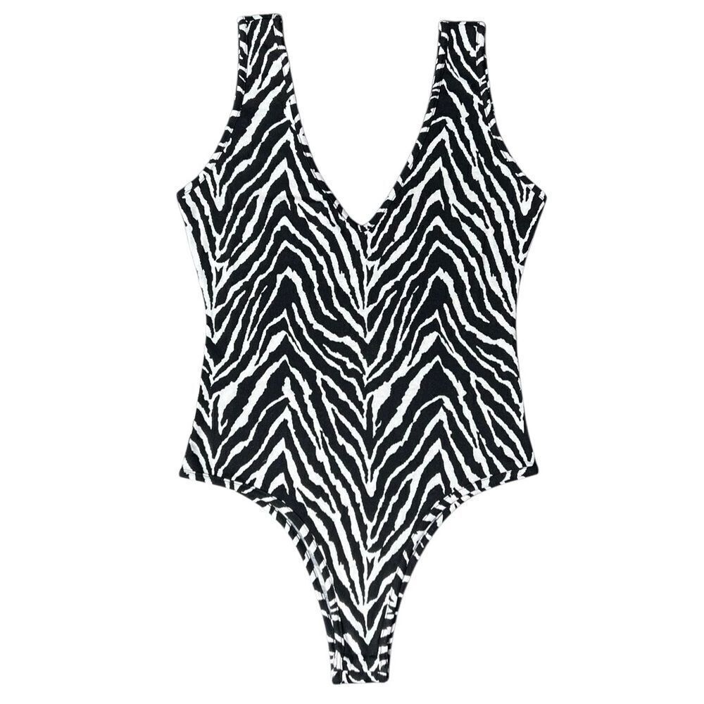 Sweet Generis Zebra Print Bodysuit Black White Size Small